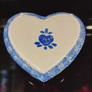 Heart-Shaped Blue and White Ceramic Trinket Dish